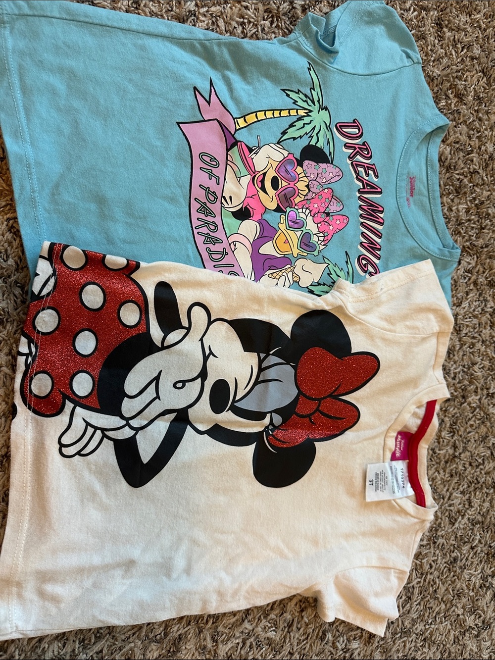 Disney Minnie & Beach Graphic Short Sleeve Tees - Cream & Light Blue size 3t